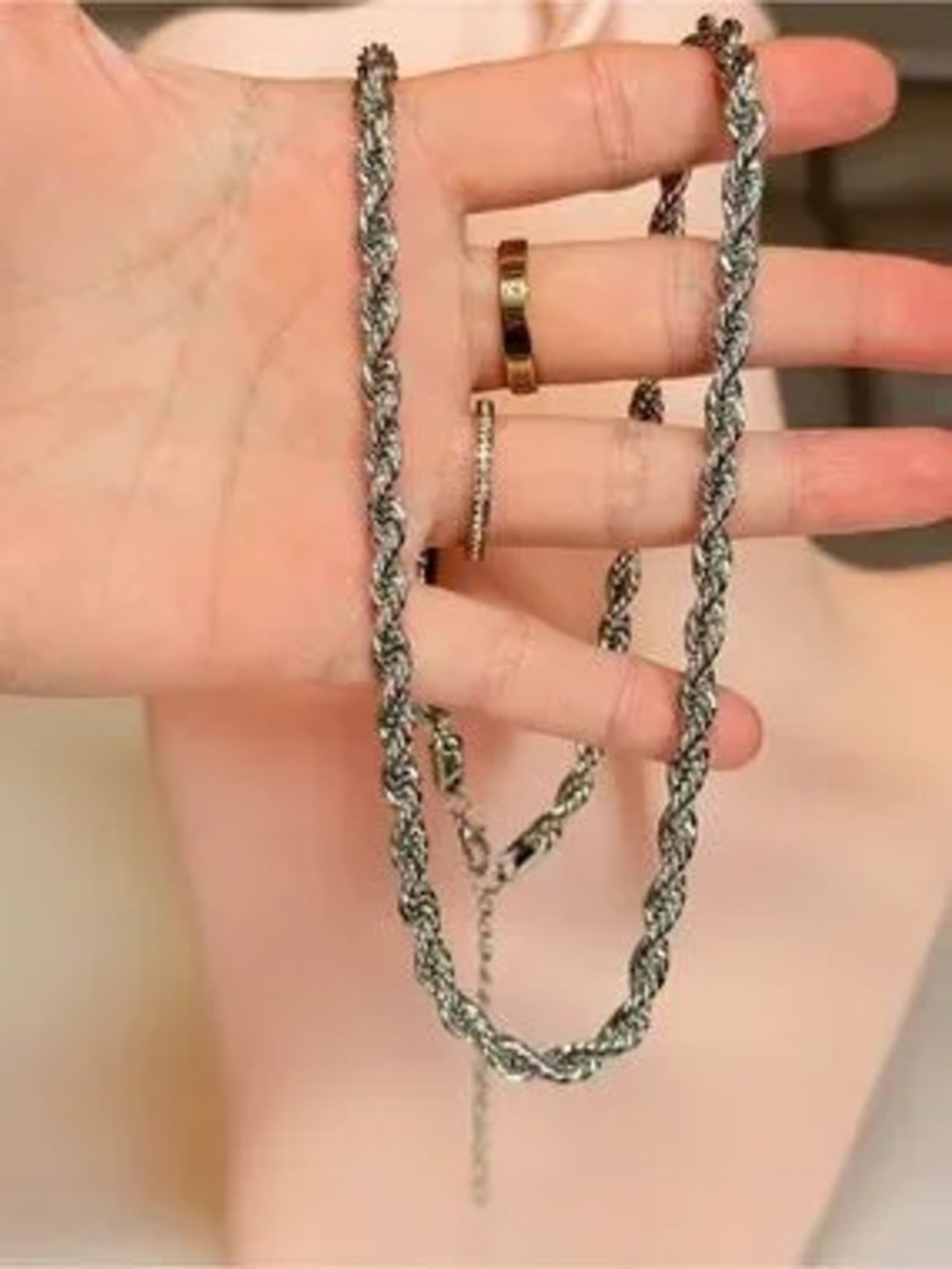 Silver Twisted Rope Necklace - Picture 7 of 9